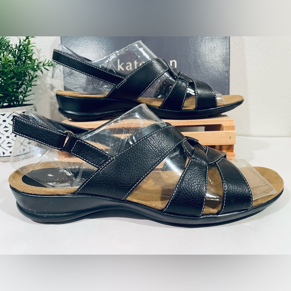 Kate Ann “Teresa” Women's Darkest Brown Faux Leather Strappy Sandals | EUC Box